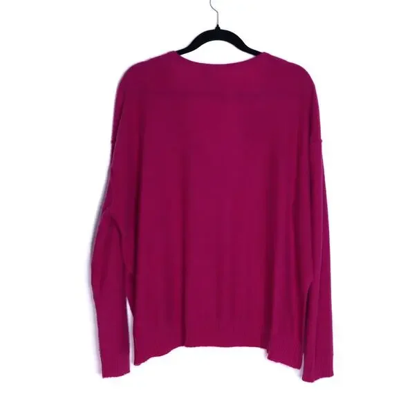 PILCRO Valani Cashmere V Neck Sweater Magenta Hi Low Oversized Women's L - Picture 2 of 11